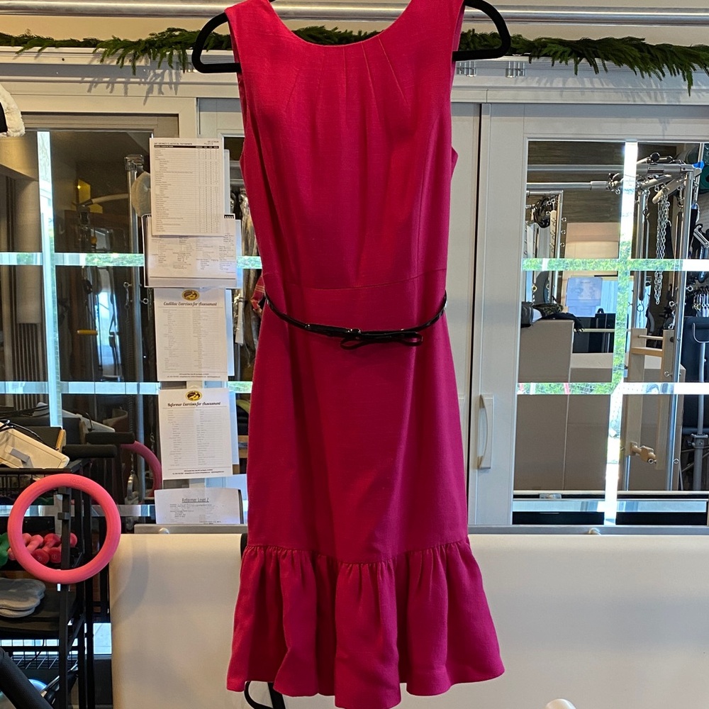 kate spade Fuchsia Sleeveless Ruffle-Hem Dress with Black Belt